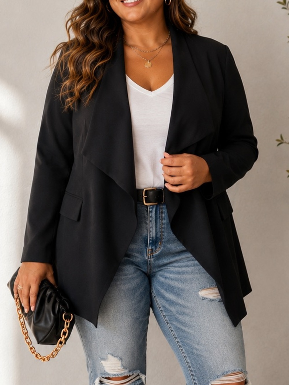 Premise Studio Black Draped Open Front Blazer Jacket Career Work Size 14